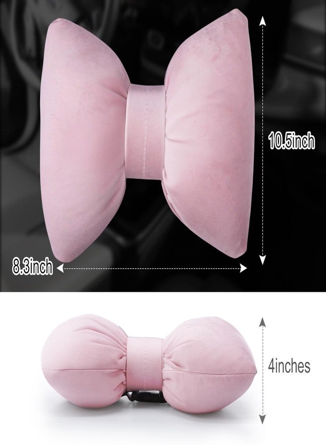 ماكاري وسادة رقبة للسيارة من قطعتين من ماكاري، مصنوعة من المخمل مع فيونكة، وسادة مسند رأس ناعمة ومريحة لدعم الرقبة، إكسسوارات سيارة لطيفة على شكل فيونكة للقيادة والسفر، كرسي السائق، ديكور داخلي أنيق بنمط أنثوي - Image 2