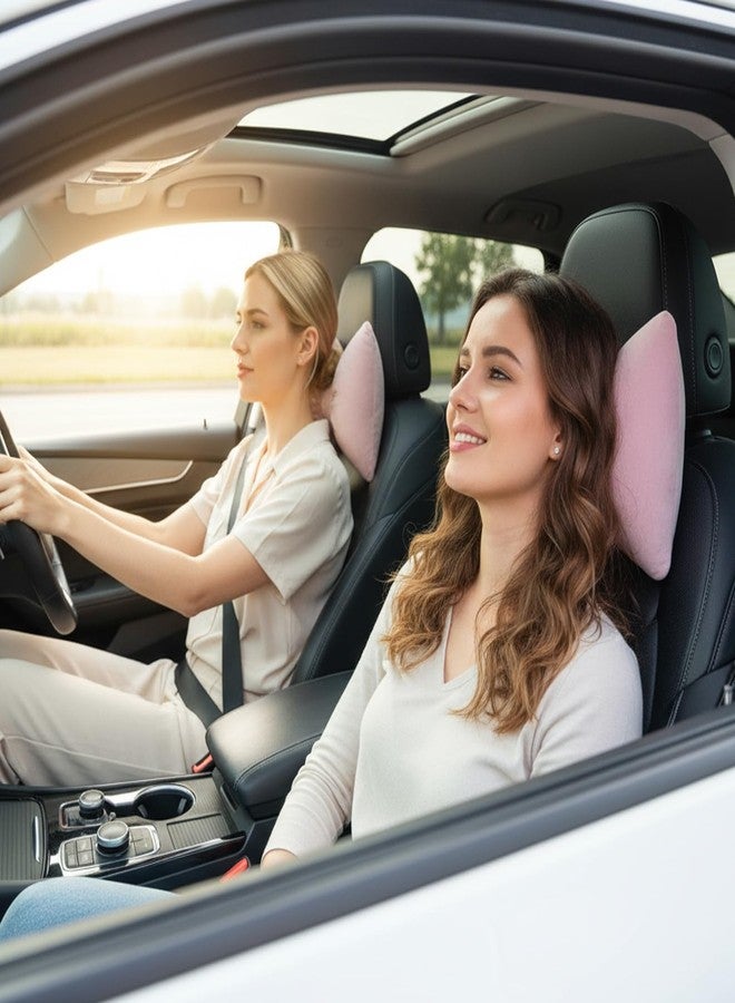 ماكاري وسادة رقبة للسيارة من قطعتين من ماكاري، مصنوعة من المخمل مع فيونكة، وسادة مسند رأس ناعمة ومريحة لدعم الرقبة، إكسسوارات سيارة لطيفة على شكل فيونكة للقيادة والسفر، كرسي السائق، ديكور داخلي أنيق بنمط أنثوي - Image 5