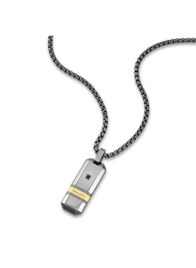POLICE Baseline Grey & Gold Crystal Tag Necklace for Men