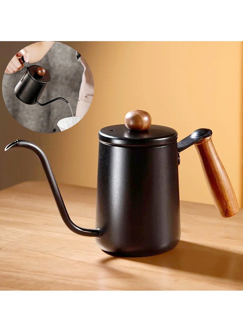 OMRAN CART Pour Over Coffee Kettle 600ml with wooden handle and lid cap which has good spout for pouring - stainless steel material - Image 1