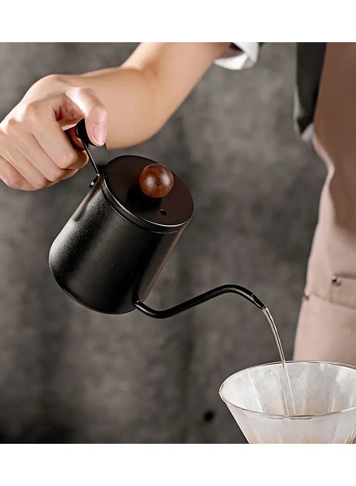 OMRAN CART Pour Over Coffee Kettle 600ml with wooden handle and lid cap which has good spout for pouring - stainless steel material - Image 2