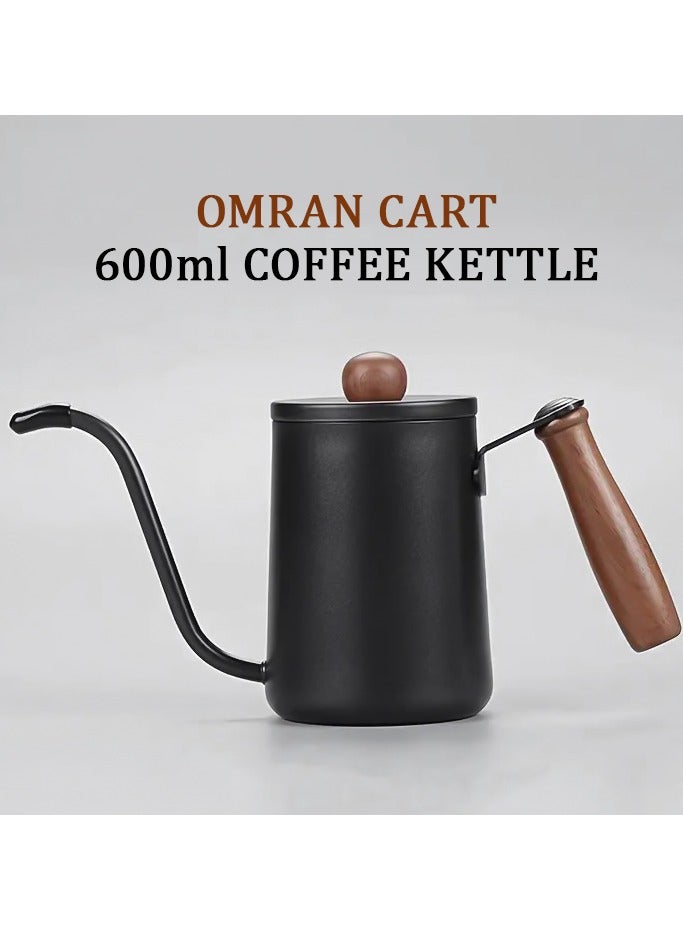 OMRAN CART Pour Over Coffee Kettle 600ml with wooden handle and lid cap which has good spout for pouring - stainless steel material - Image 3