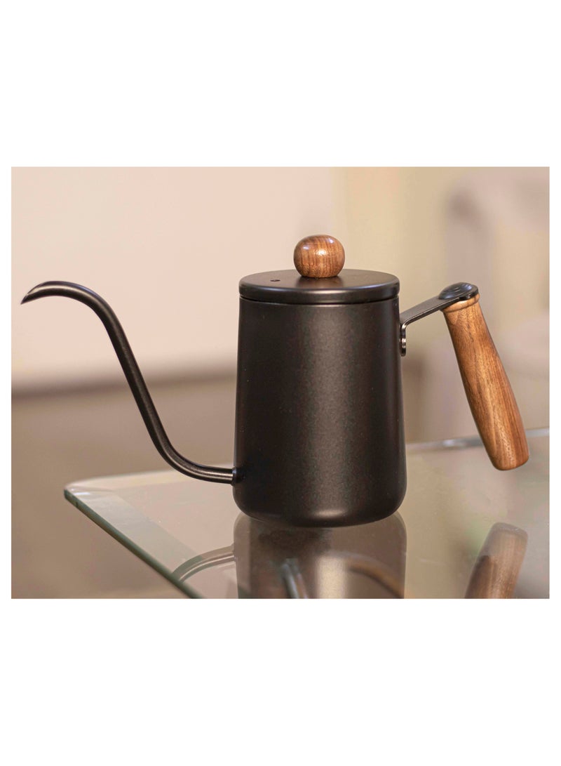 OMRAN CART Pour Over Coffee Kettle 600ml with wooden handle and lid cap which has good spout for pouring - stainless steel material - Image 5