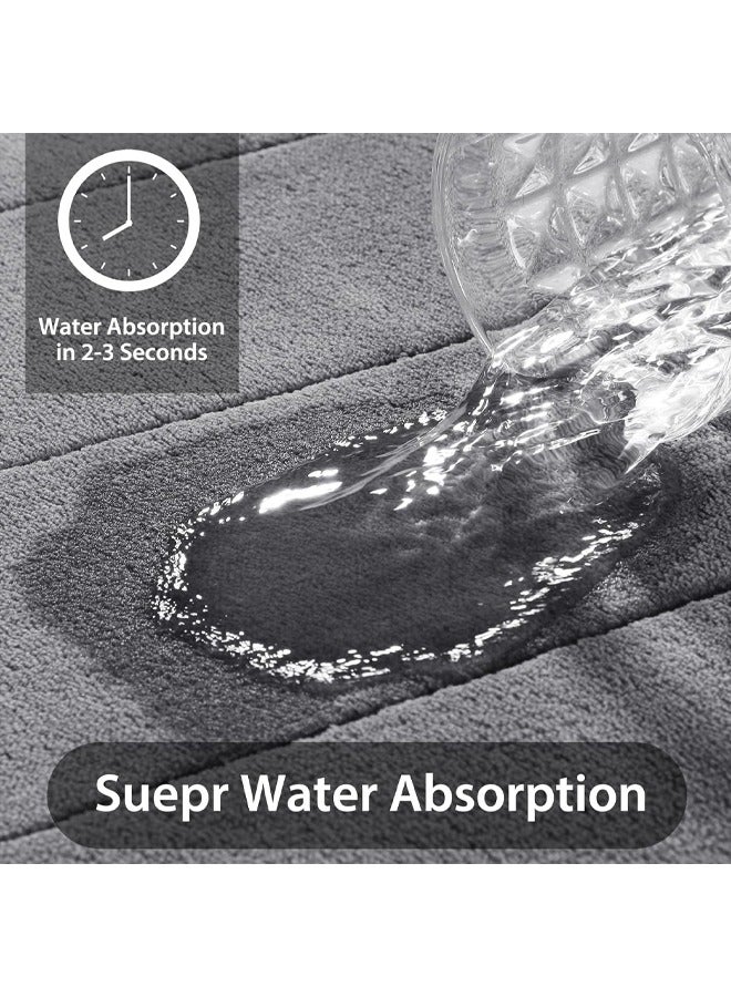 HQ-GAMING Gray Coral Fleece Bath Mat Set 3 Pieces Non-Slip Soft Thick Bathroom Rugs Toilet Mats Machine Washable Water Absorbent Floor Mats for Home Use Daily Use - Image 5