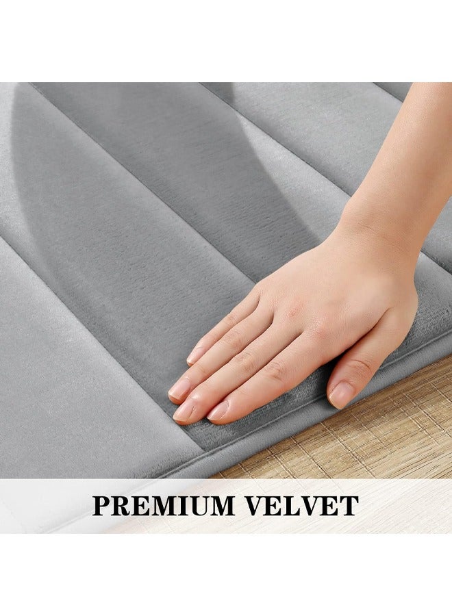 HQ-GAMING Gray Coral Fleece Bath Mat Set 3 Pieces Non-Slip Soft Thick Bathroom Rugs Toilet Mats Machine Washable Water Absorbent Floor Mats for Home Use Daily Use - Image 2