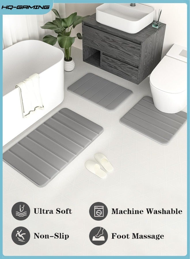 HQ-GAMING Gray Coral Fleece Bath Mat Set 3 Pieces Non-Slip Soft Thick Bathroom Rugs Toilet Mats Machine Washable Water Absorbent Floor Mats for Home Use Daily Use - Image 1