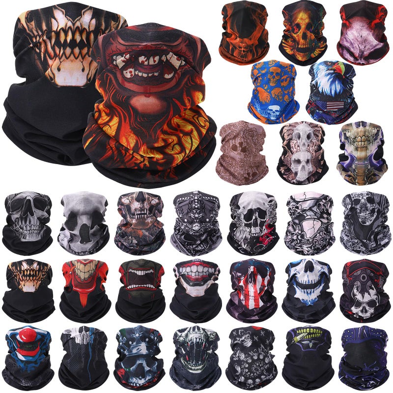 Tarpop 30 Pcs Skull Face Mask for Summer Work Halloween Motorcycle Neck Gaiter Bulk Seamless Headwear Balaclava Face Covers (Elegant Style) - Image 1