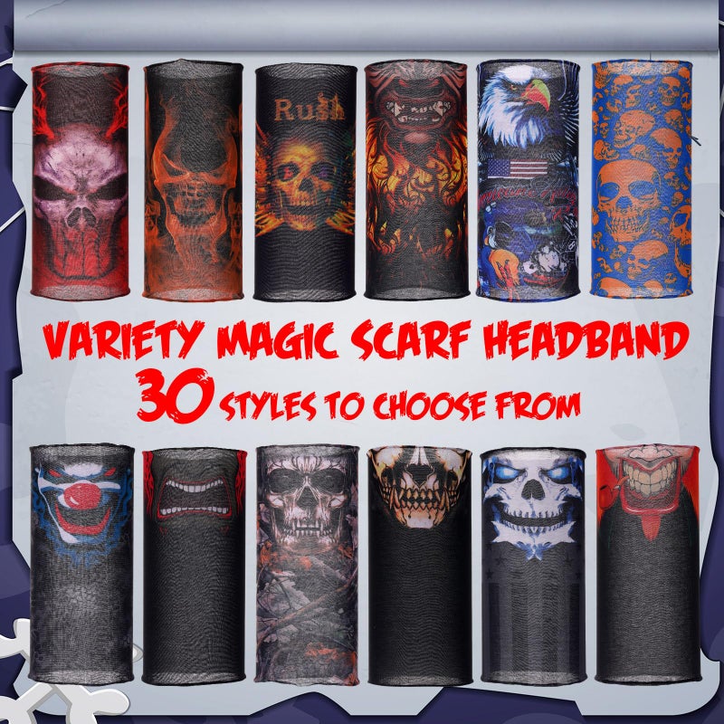 Tarpop 30 Pcs Skull Face Mask for Summer Work Halloween Motorcycle Neck Gaiter Bulk Seamless Headwear Balaclava Face Covers (Elegant Style) - Image 3