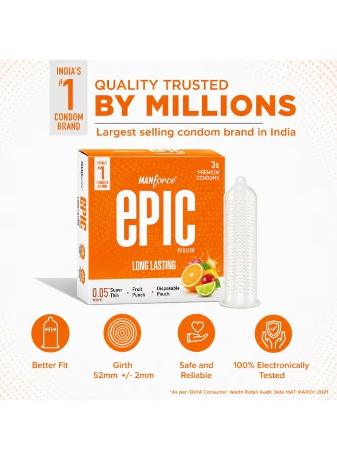 Mankind Manforce Epic Passion | Extra Dotted Condom for Intense Pleasure | Pack of 3 | Fruit Punch Flavour, 3 Pcs | With Disposable Pouch| Vegan | No Hard Chemicals| Super Thin| Lubricated Latex Condoms Bundle - Image 3
