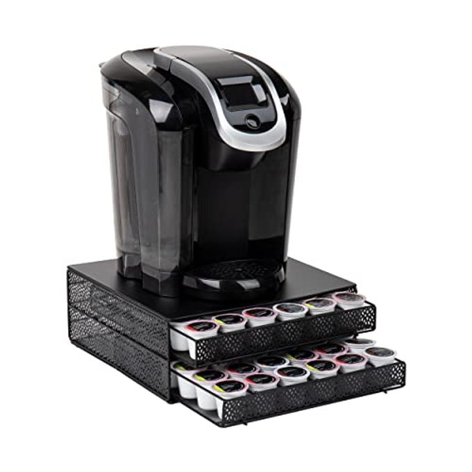 Mind Reader Single Serve Coffee Pod Organizer with 2 Drawers, 72 Pod Capacity, Metal Mesh, 13"L x 12.75"W x 5"H, Black