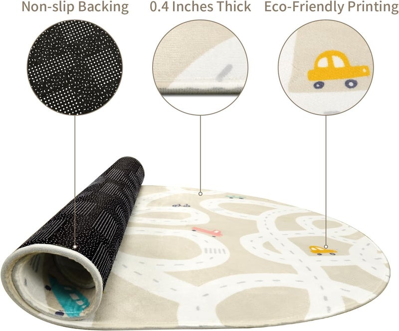 LIVEBOX 4'x6' Toy Car Rug for Kids Room, Machine Washable Area Rug, Non-Slip Road Mat for Playroom, Educational Car Playmat for Nursery, Skin-Friendly Carpet for Bedroom, School - Image 4