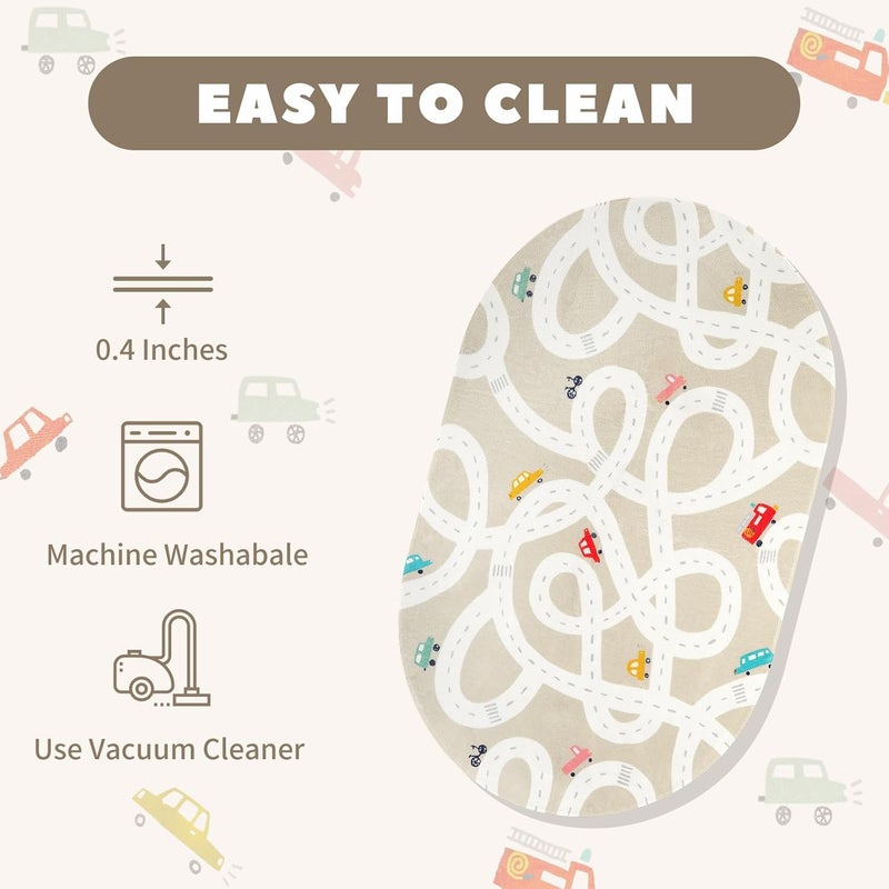 LIVEBOX 4'x6' Toy Car Rug for Kids Room, Machine Washable Area Rug, Non-Slip Road Mat for Playroom, Educational Car Playmat for Nursery, Skin-Friendly Carpet for Bedroom, School - Image 3
