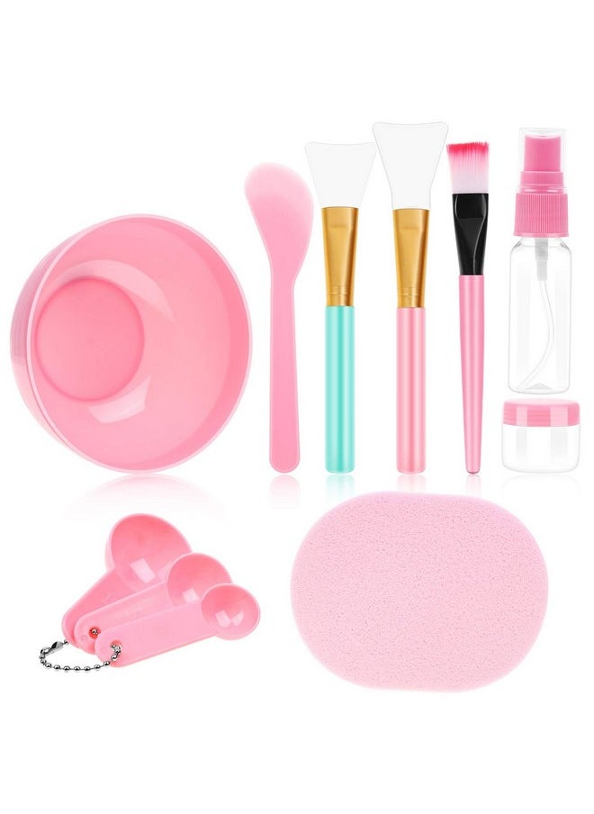 anezus Nezus 11 Pcs Diy Facial Mask Mixing Tool Kit With Bowl Stick Spatula Silicone Brush Spray Bottle Puff Soaking Bottle Gauges (Pink)  - Image 2