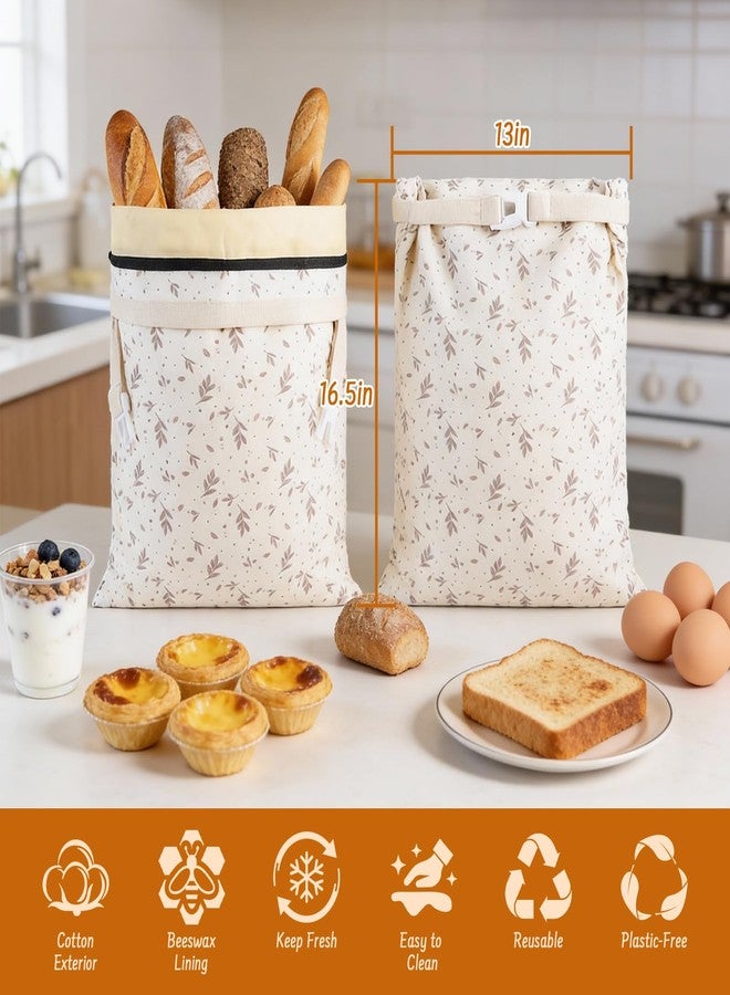 Lemoobolsa 2-Pack Reusable Beeswax Bread Bags for Sourdough & HomemadeBread with Zipper, 16.5 x 13 inch bread bags for Food Storage - Image 2