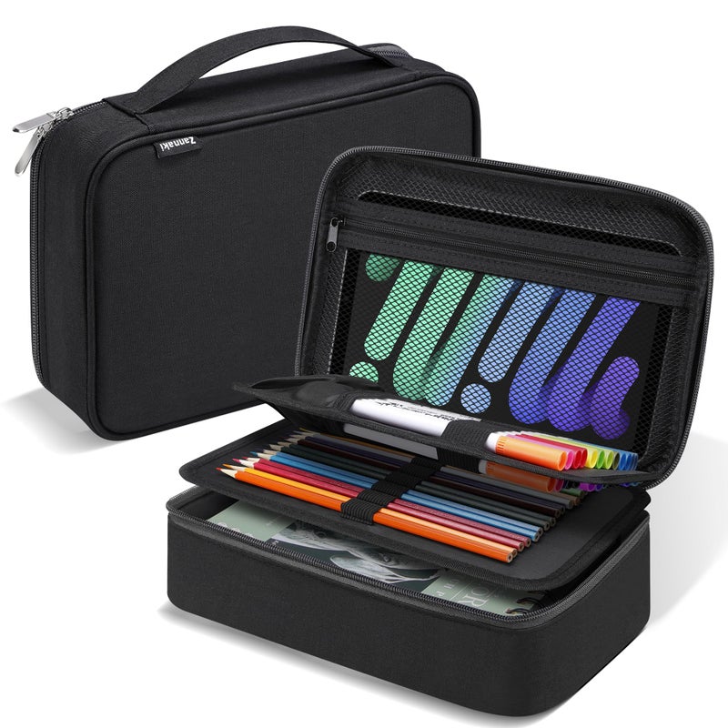 Zannaki Upgraded Large Capacity Pencil Case Pouch Marker Pen Stationery Bag Art Storage Box for Bullet Journal Student Teen Girl Boy Women Adult Middle High School Supplies College Essentials Black - Image 2