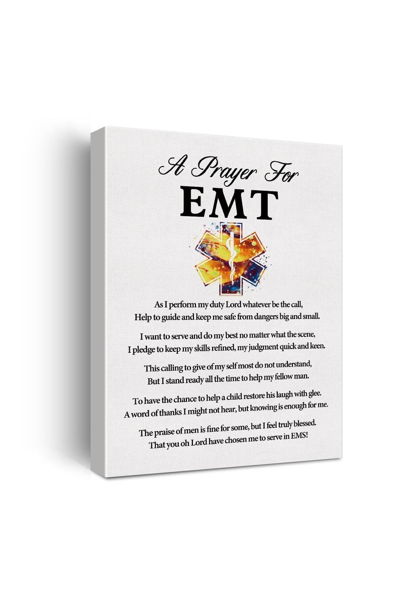 Hijie a EMT's Prayer Quote Poster Canvas Wall Art for Office Home Decor - EMTs Medical Professionals Canvas Print Wall Art Painting Ready to Hang Gifts - Easel & Hanging Hook 12x15 Inch - Image 1