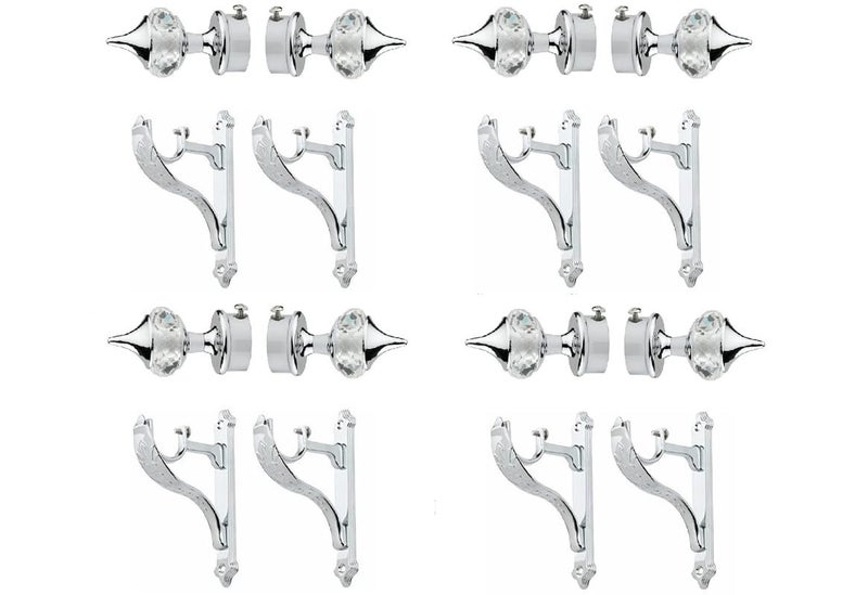 LEEZEN 40MM Crystal Curtain Knob Aluminium Crystal Curtain Bracket with Holder for Doors and Windows 1Inch Curtain Rod Design 40MM Crystal with JEGUAR Pack of 4 Silver Silver - Image 1