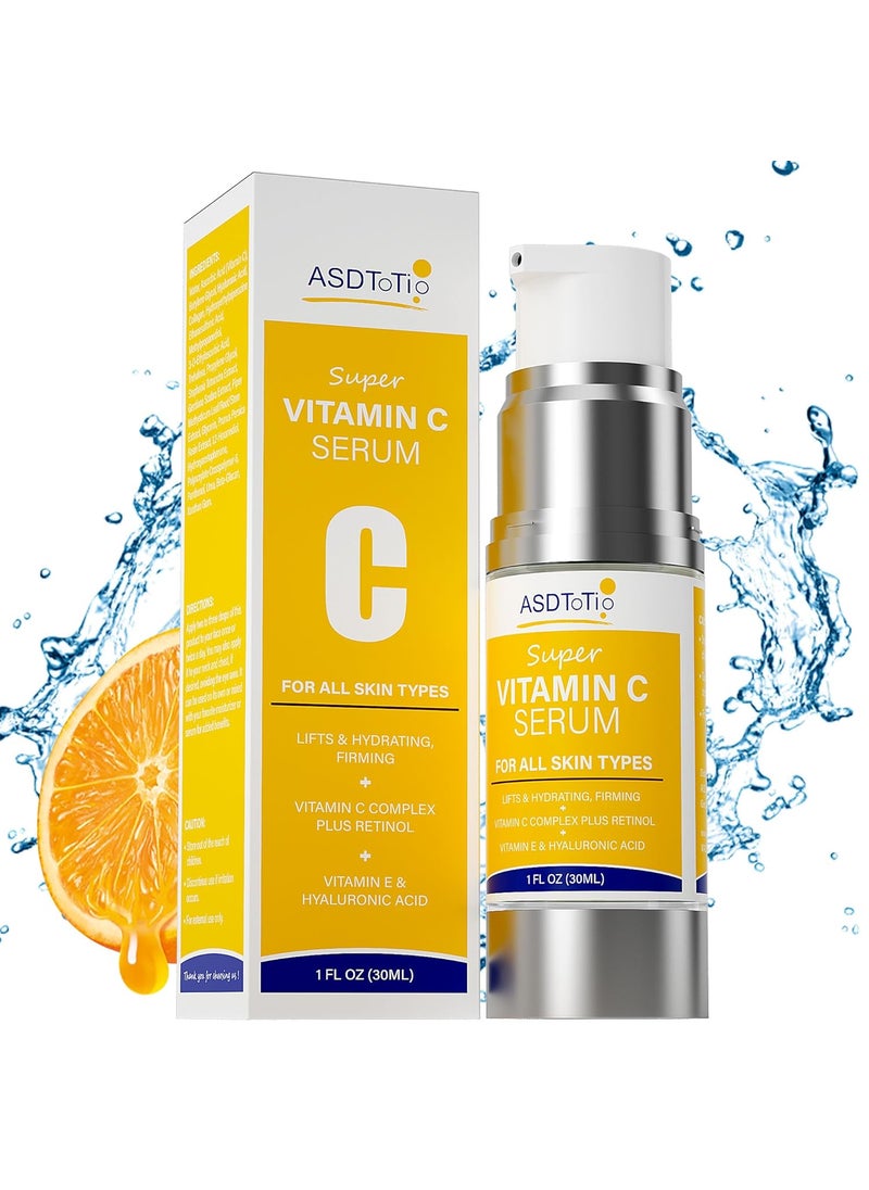 ASDToTio - Super Vitamin C Serum With Hyaluronic Acid  Collagen Hydrates Firms Lifts Skin and Smooth for Women Over 70 Vitamin C Face Serum1 FL OZ - Image 1