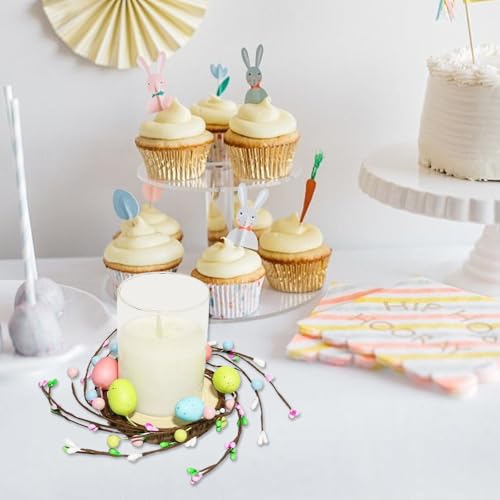 CCUUHJ 2 Pack Easter Egg Candle Rings Holder Wreaths Spring Egg and Pastel Pip Berry Candle Rings Candle Holder Mini Wreaths 4" Center for Easter Holiday Home Kitchen Table Centerpiece (Pastel) - Image 5