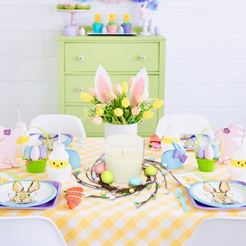 CCUUHJ 2 Pack Easter Egg Candle Rings Holder Wreaths Spring Egg and Pastel Pip Berry Candle Rings Candle Holder Mini Wreaths 4" Center for Easter Holiday Home Kitchen Table Centerpiece (Pastel) - Image 4