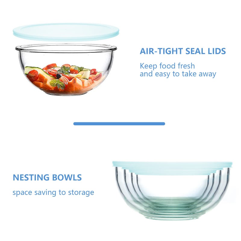 WhiteRhino WhiteRhino 8 Piece Glass Bowls with Lids, Heat Resistant Glass Mixing Bowls Set (3.7QT, 2.1QT, 1.1QT, 0.53QT), Clear Salad Bowls with BAP-Free Lids for Kitchen, Oven Microwave Dishwasher Safe  - Image 5