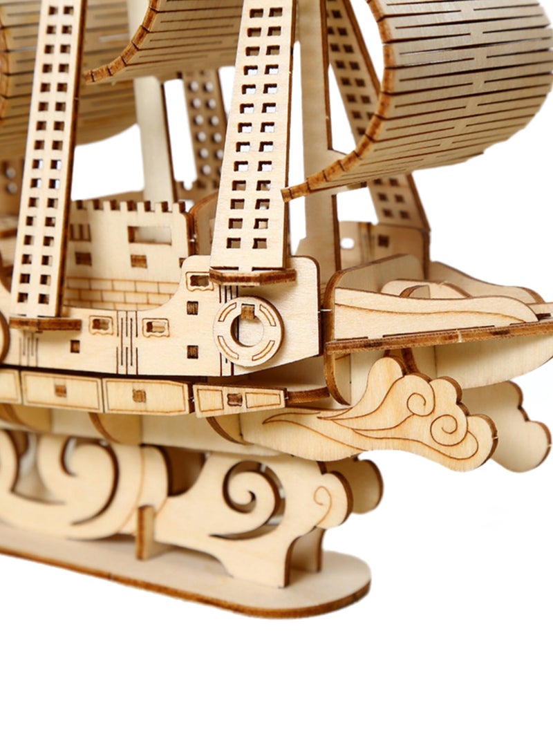 Children's Educational Assembly Toys Wooden 3D Puzzle(Handmade Wooden Ocean Sailboat) - Image 4
