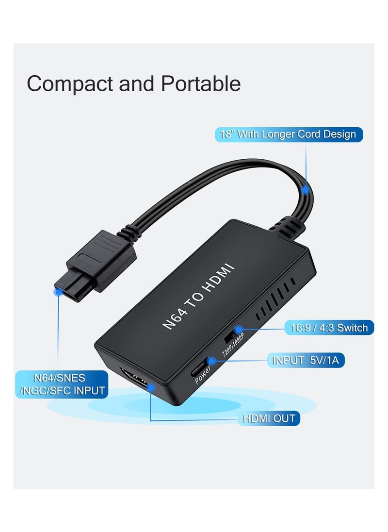 Y&D - N64 to HDMI Converter Converts, for N64, SNES, SFC, NGC Retro Game Console.Convert Nintendo64, Gamecube, SFC Signal All Smart TV. Support 4:3 or 16:9 Switching - Image 1