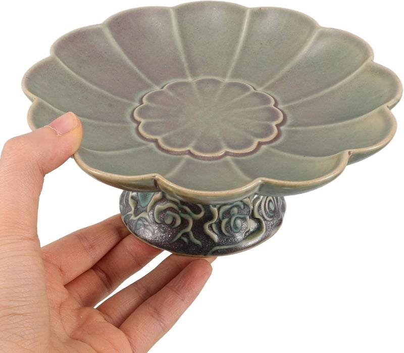 FUOYLOO Vintage Ceramic Decorative Pedestal Bowl Key Tray for Entryway Table Home Décor Accent Candy Serving Plate Fruit Platter for Hallway Snacks - Image 4