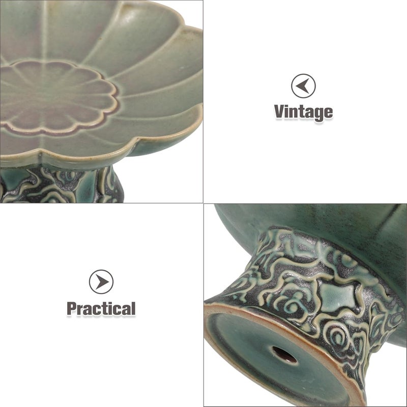 FUOYLOO Vintage Ceramic Decorative Pedestal Bowl Key Tray for Entryway Table Home Décor Accent Candy Serving Plate Fruit Platter for Hallway Snacks - Image 3