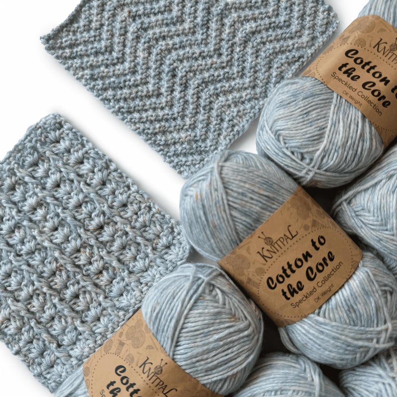 KnitPal Cotton to The Core Speckled Soft Baby Yarn for Crocheting, 6-Pack (810Yds / 300G), Free Patterns - Size 3 DK Light Worsted Weight Cotton Yarn for Knitting - Soft Mint - Image 1