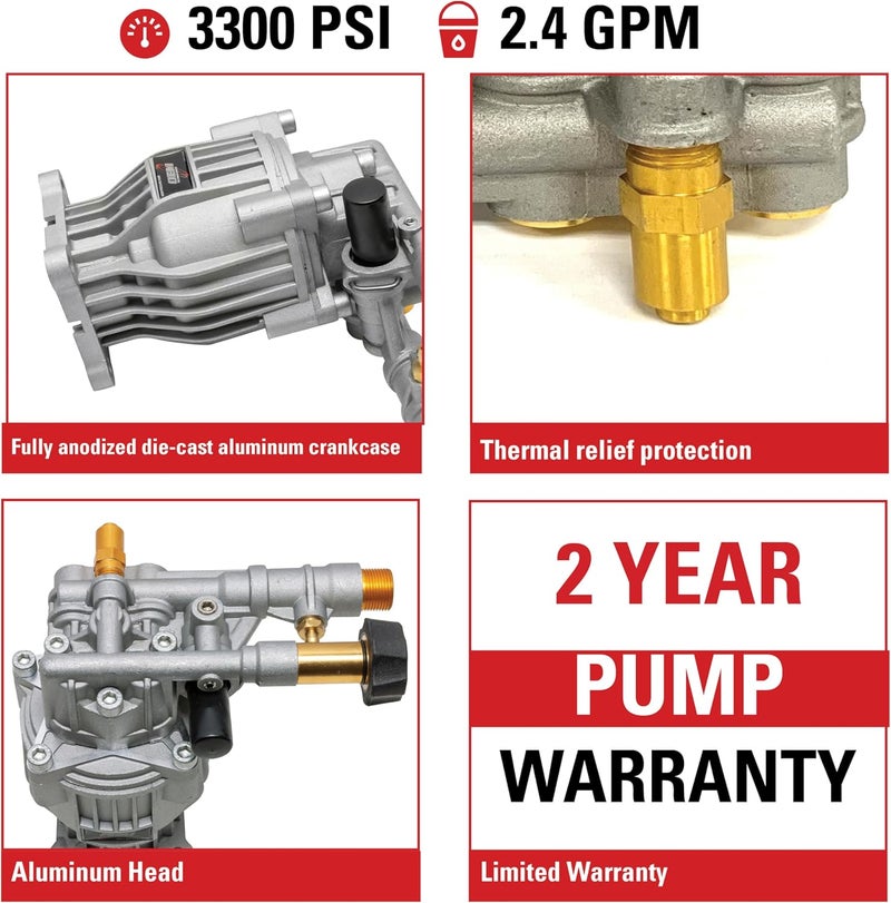 Simpson OEM Technologies 3300 PSI 2.4 GPM Replacement Pressure Washer Pump Kit, Horizontal Axial Cam Replacement Pump for Gas Pressure Washer, 3/4" Shaft, Includes Hardware and Siphon Tube (90028) - Image 3