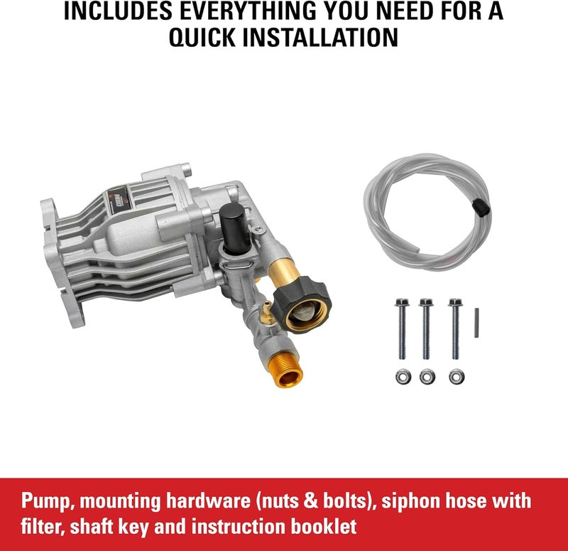 Simpson OEM Technologies 3300 PSI 2.4 GPM Replacement Pressure Washer Pump Kit, Horizontal Axial Cam Replacement Pump for Gas Pressure Washer, 3/4" Shaft, Includes Hardware and Siphon Tube (90028) - Image 5