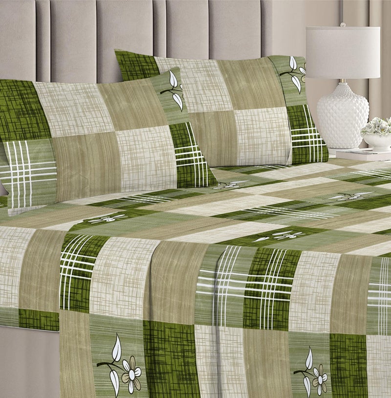 VAS COLLECTIONS Premium 3D Printed 144 TC Microfiber Double Bedsheet with 2 King Size Pillow Covers (90X90 Inches) Light Green & White - Image 2