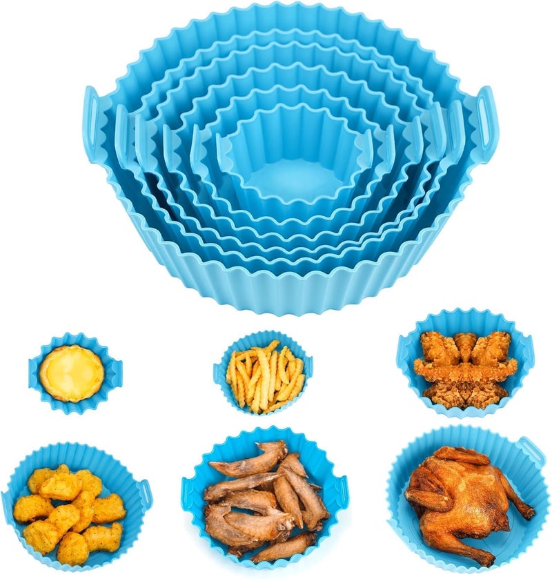 VKPSN VKPSN 6 Pcs Round Reusable NonStick air Fryer Accessories Silicone Coating Pot Basket Multicolor  - Image 1