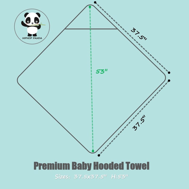 HIPHOP PANDA Hooded Towel - Rayon Made from Bamboo, Bath Towel with Bear Ears for Newborn, Babie, Toddler, Infant - Absorbent Large Baby Towel - Hippo, 37.5 x 37.5 Inch - Image 2