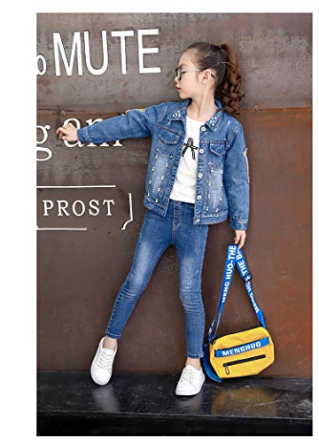 Peacolate 3-10Years Little Big Girls Spring Autumn Embroidered Paillette Sequins Butterfly Denim Jacket Kid's Top (Butterfly,7-8Years) - Image 2