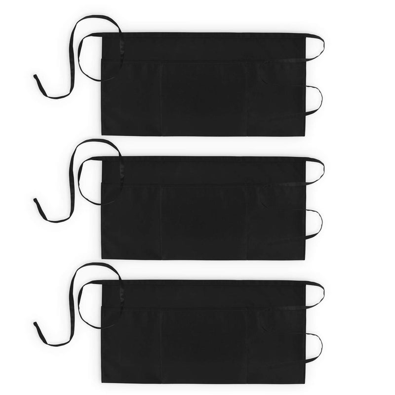 Xornis Xornis 3 Pack 100 Cotton Waist Apron with 3 Pockets Waitress Server Half Short Waiter Serving Money Aprons Black 