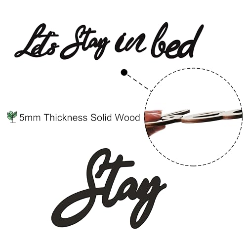 Longan Craft Let's Stay in Bed Art Deco Wooden Sign, Rustic Bedroom Wall Decor, Funny Quotes Art Sign, Valentine's Day Housewarming Gift - Image 3