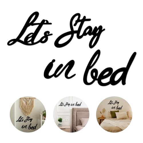 Longan Craft Let's Stay in Bed Art Deco Wooden Sign, Rustic Bedroom Wall Decor, Funny Quotes Art Sign, Valentine's Day Housewarming Gift - Image 5