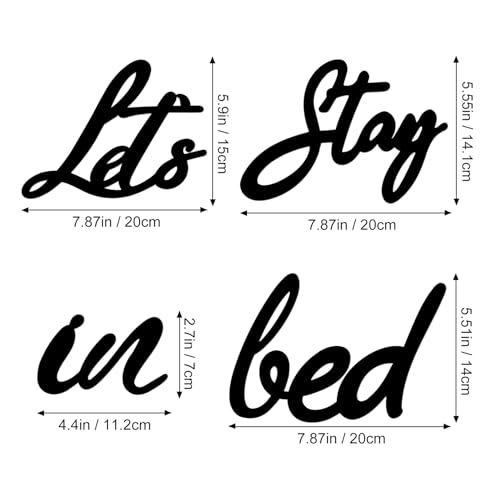 Longan Craft Let's Stay in Bed Art Deco Wooden Sign, Rustic Bedroom Wall Decor, Funny Quotes Art Sign, Valentine's Day Housewarming Gift - Image 2