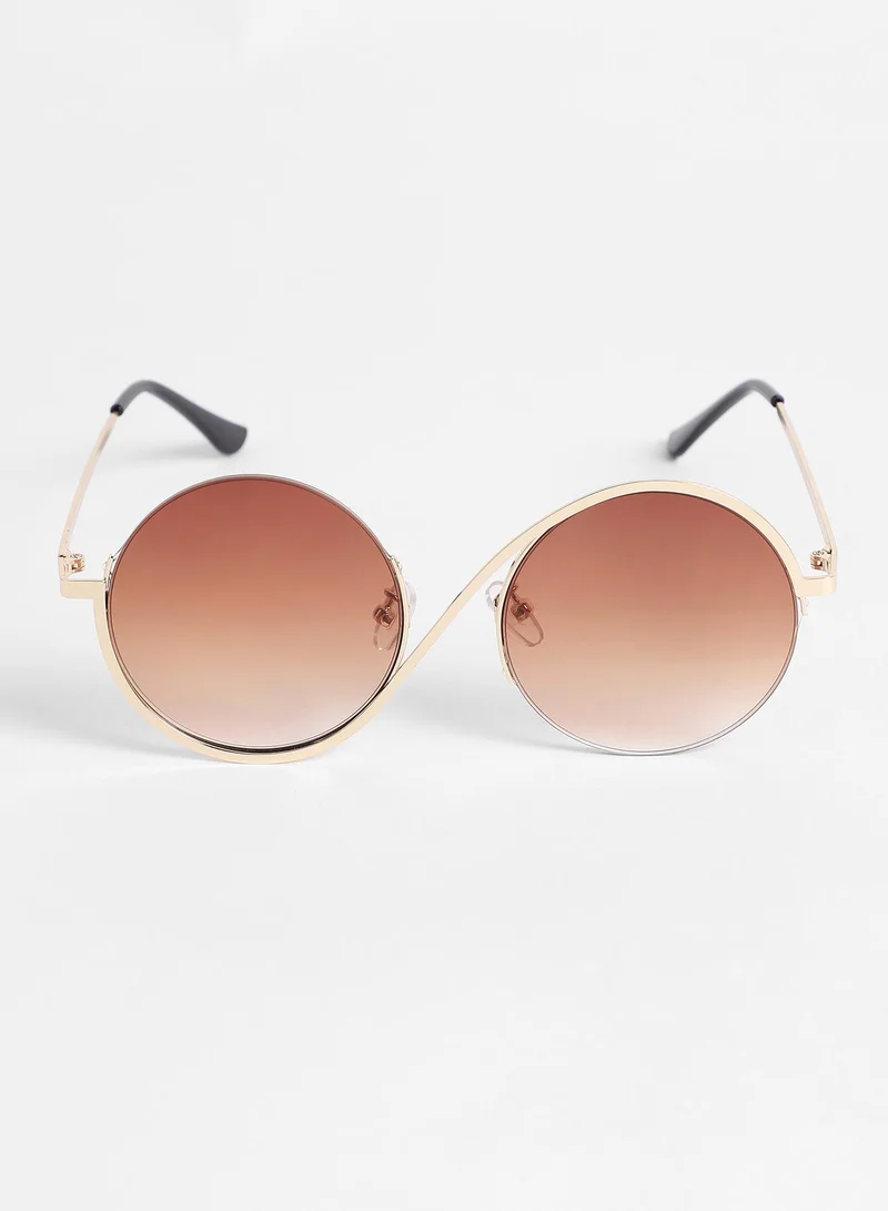 Haute Sauce  Haute Sauce Women's Swirl Round Sunglasses For Casual Wear | One-Size | Gold Alloy Frame | Brown Polarized Lens | Half Rim | Eyewear For Woman & Girls for Women | Best Price UAE