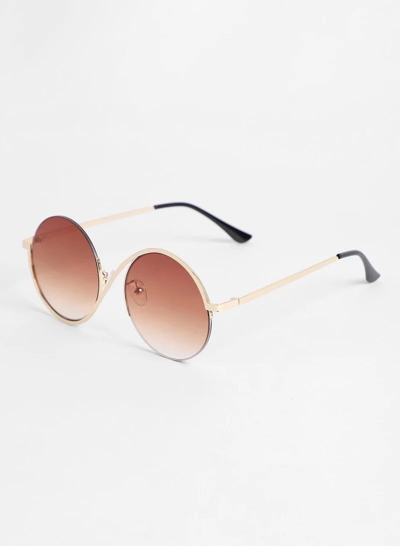 Haute Sauce  Haute Sauce Women's Swirl Round Sunglasses For Casual Wear | One-Size | Gold Alloy Frame | Brown Polarized Lens | Half Rim | Eyewear For Woman & Girls for Women | Best Price UAE
