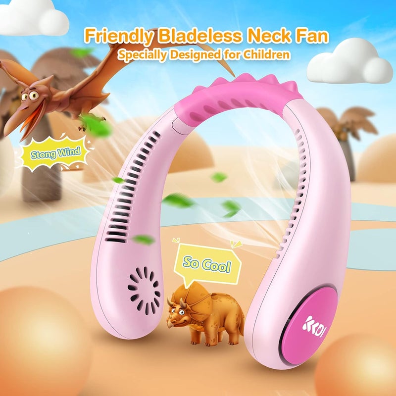 Kkdi مروحة رقبة للأطفال، مراوح محمولة بدون شفرات للأطفال من 4-14 سنة بنين وبنات، 2600mAh USB مروحة تبريد شخصية صغيرة للسفر/التخييم/الدراسة، 4 سرعات، خفيفة الوزن، مدمجة، هدية صيفية مثالية للأطفال - Image 2