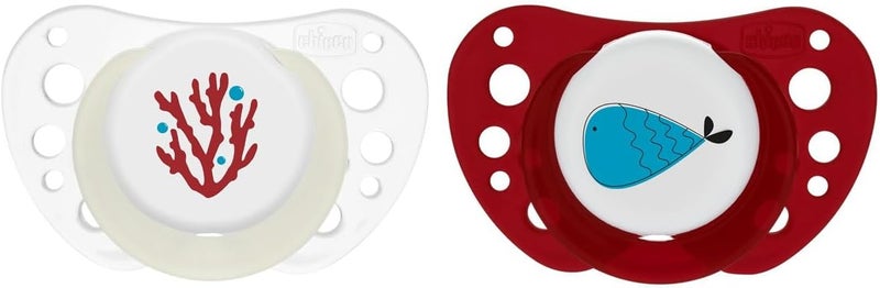 Chicco PhysioForma Dummy Pack of 2, Air Red Lumi, 16-36 Months, Glow in the Dark - Image 1