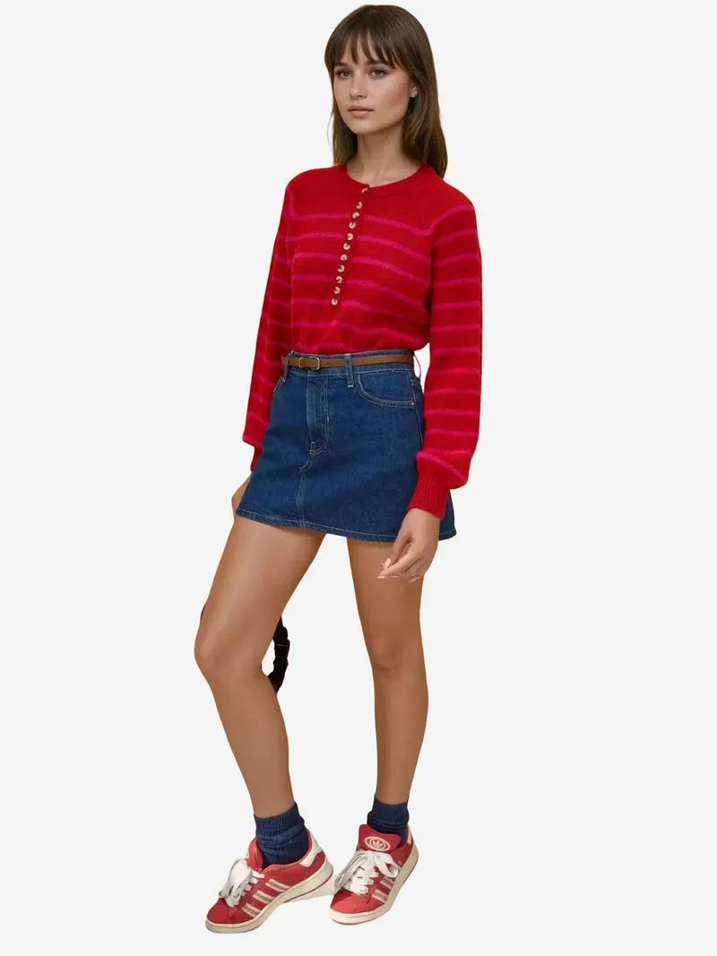 HICCUP Striped Button Collar Sweater