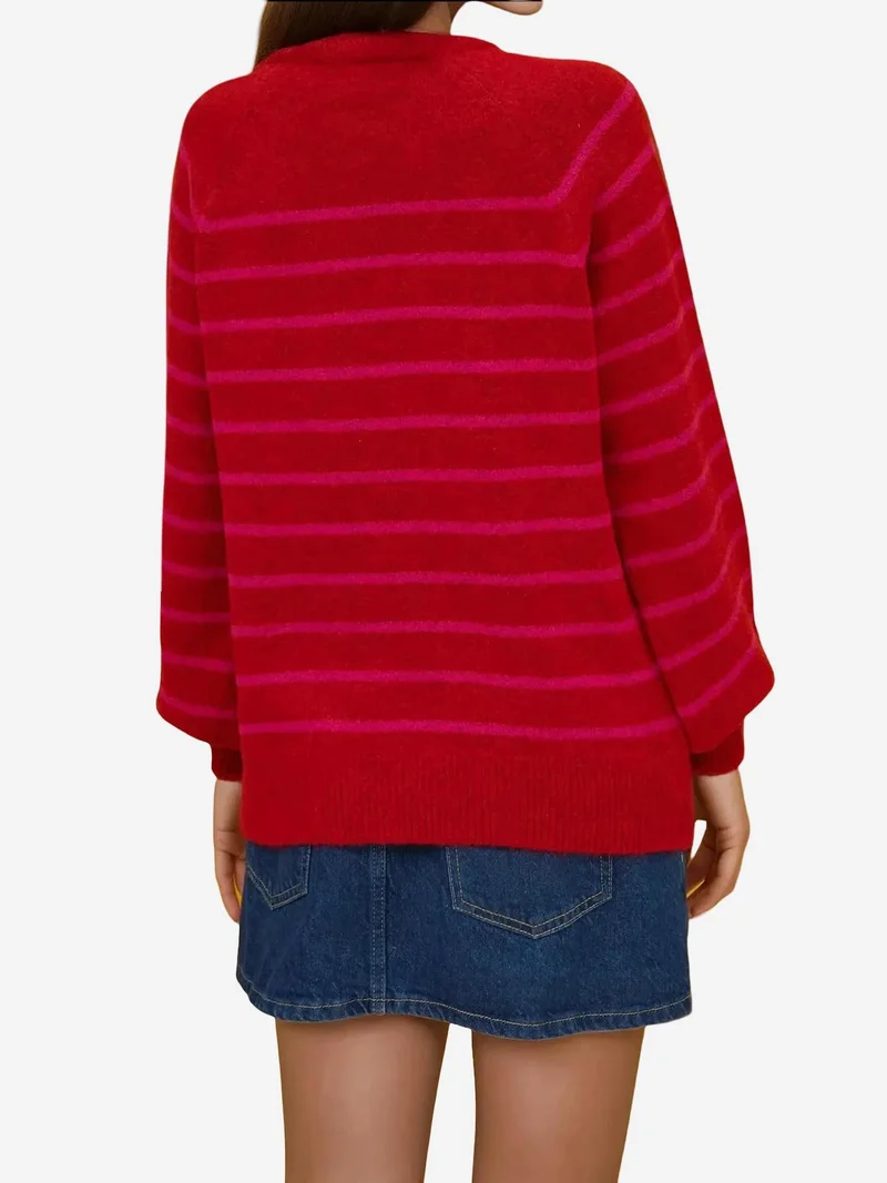 HICCUP Magenta Pink Striped Button Collar Sweater for Women | Best Price UAE