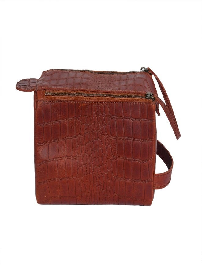 Celtic Croc-Embossed Leather Dopp Kit | Travel Toiletry Organizer with Top Zip & Front Pocket - Image 2