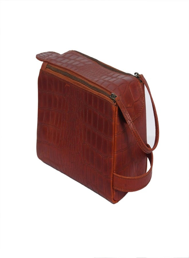 Celtic Croc-Embossed Leather Dopp Kit | Travel Toiletry Organizer with Top Zip & Front Pocket - Image 3