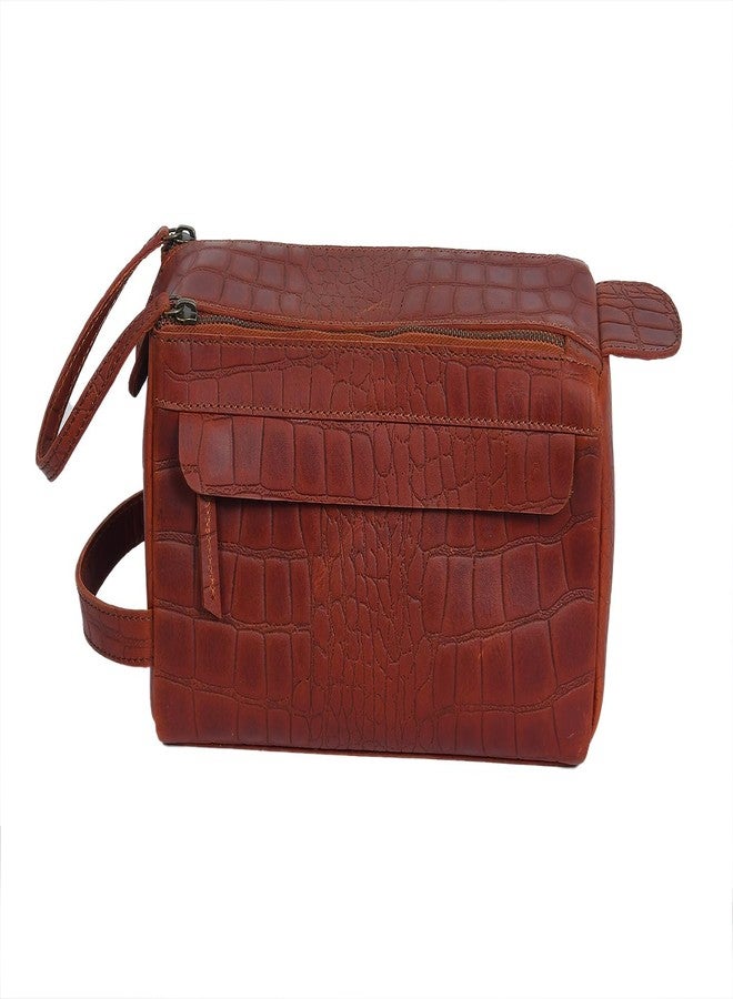 Celtic Croc-Embossed Leather Dopp Kit | Travel Toiletry Organizer with Top Zip & Front Pocket - Image 1