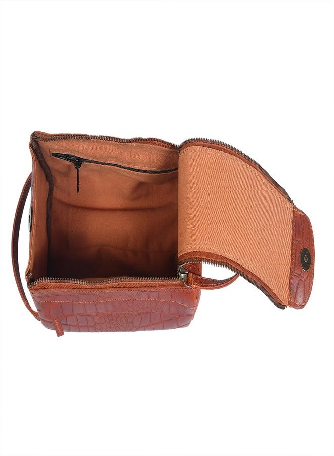 Celtic Croc-Embossed Leather Dopp Kit | Travel Toiletry Organizer with Top Zip & Front Pocket - Image 5